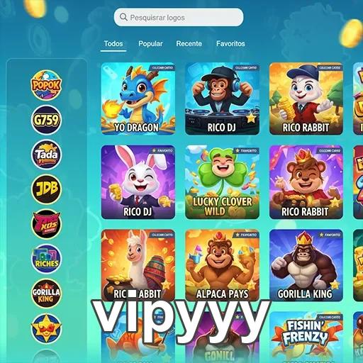 Interface da vipyyy com slots variados e opções de jogos.
