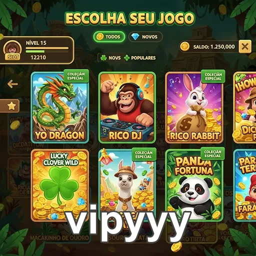 Tela do aplicativo vipyyy mostrando opções de slot games.
