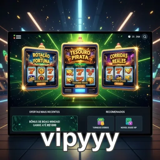 Tela de cassino online vipyyy com slots e promoções visíveis.