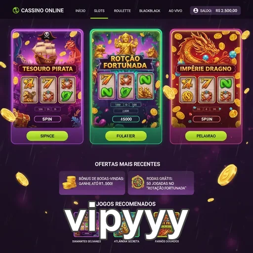 Interface do VIPYYY mostrando slots e pagamentos rápidos.