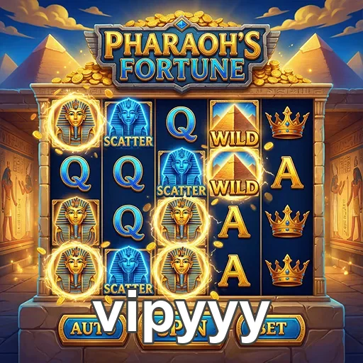 Tela do jogo Pharaoh's Fortune no site vipyyy com ícones de caça-níqueis.