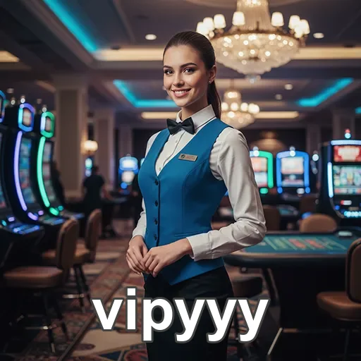 A atendente sorri em um cassino moderno na vipyyy.