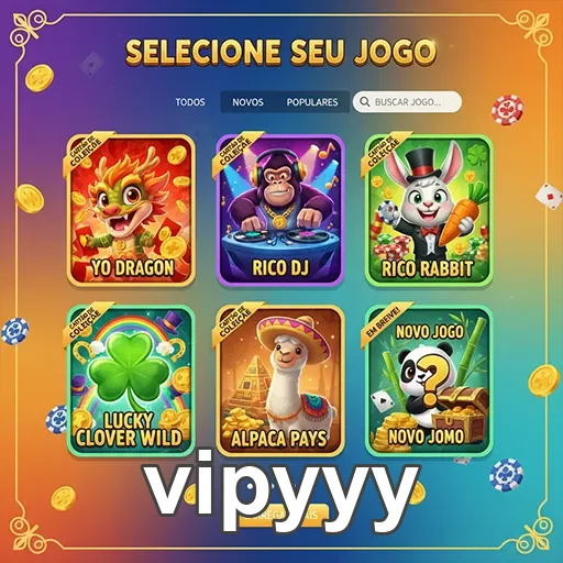 Tela de seleção de jogos no site vipyyy com slots disponíveis.