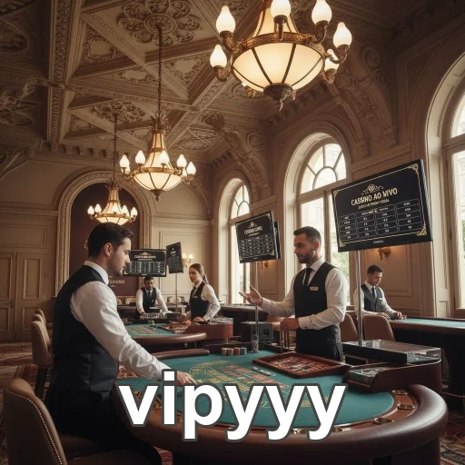 Ambiente de cassino da vipyyy com dealers atendendo jogadores.